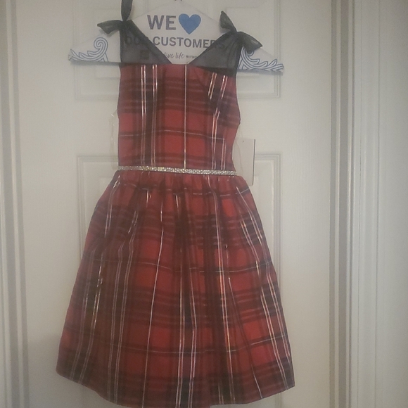 Xtraordinary Red Plaid Dress with Black and Silver Details - Picture 1 of 8